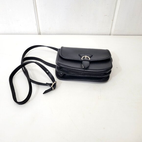 Italian Black Leather Crossbody Purse With Adjustable Strap & Silver Buckle Clos - Picture 5 of 5